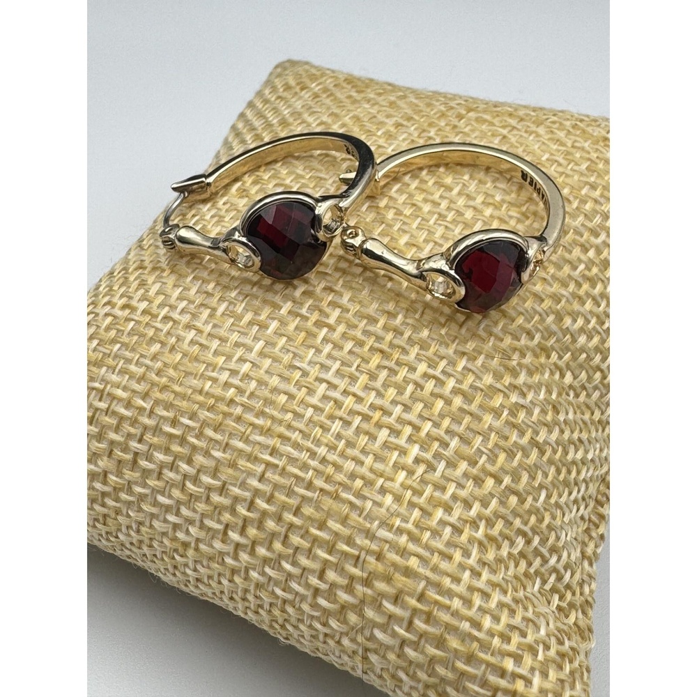 New Napier Gold Tone Red Acrylic Faceted Rhinestones Hoop Post Earrings
